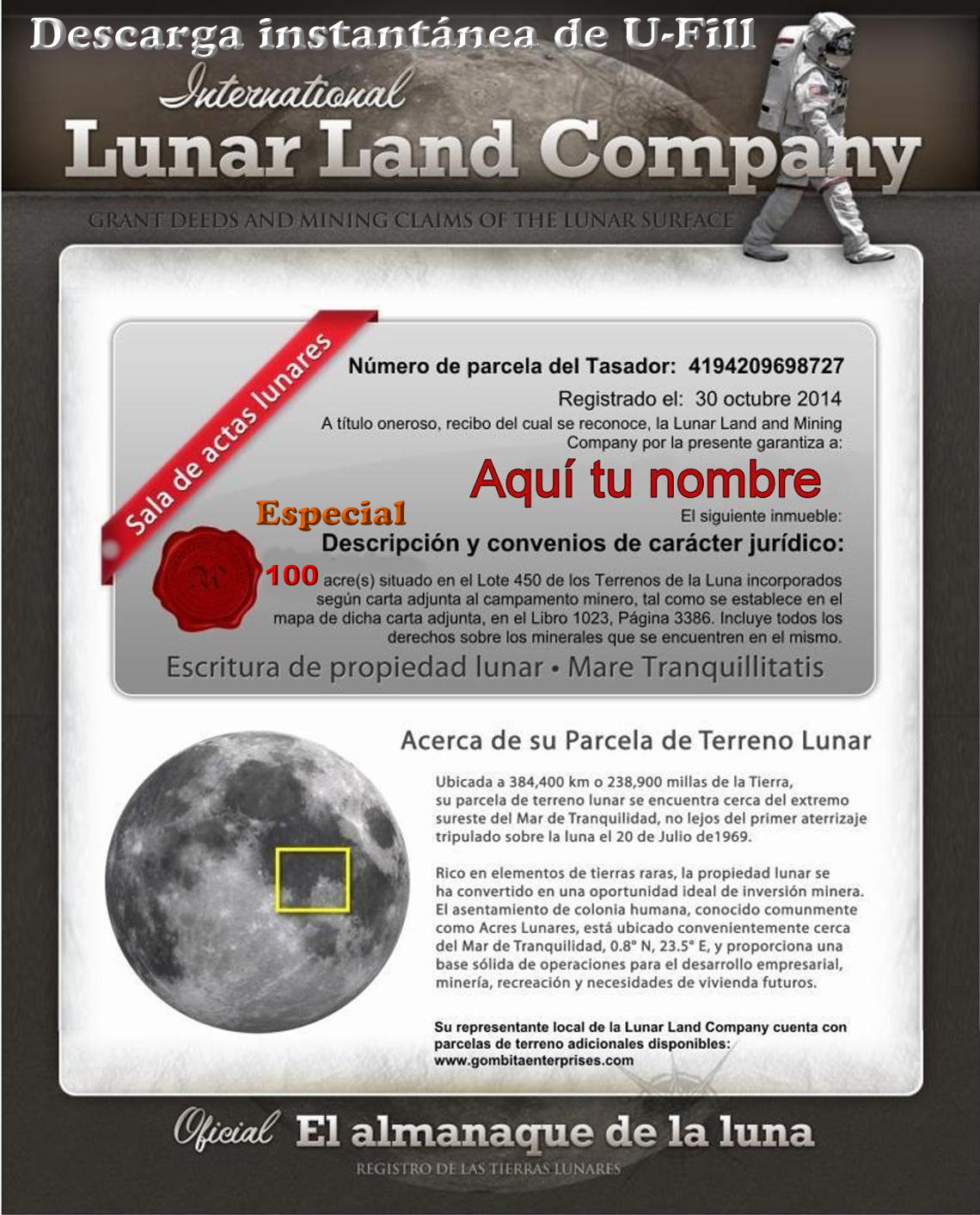 Lunar Land Company - Personalizar - Reutilizable ... Descarga instantánea de PDF U-Fill - ESPAÑOL 100 Acres